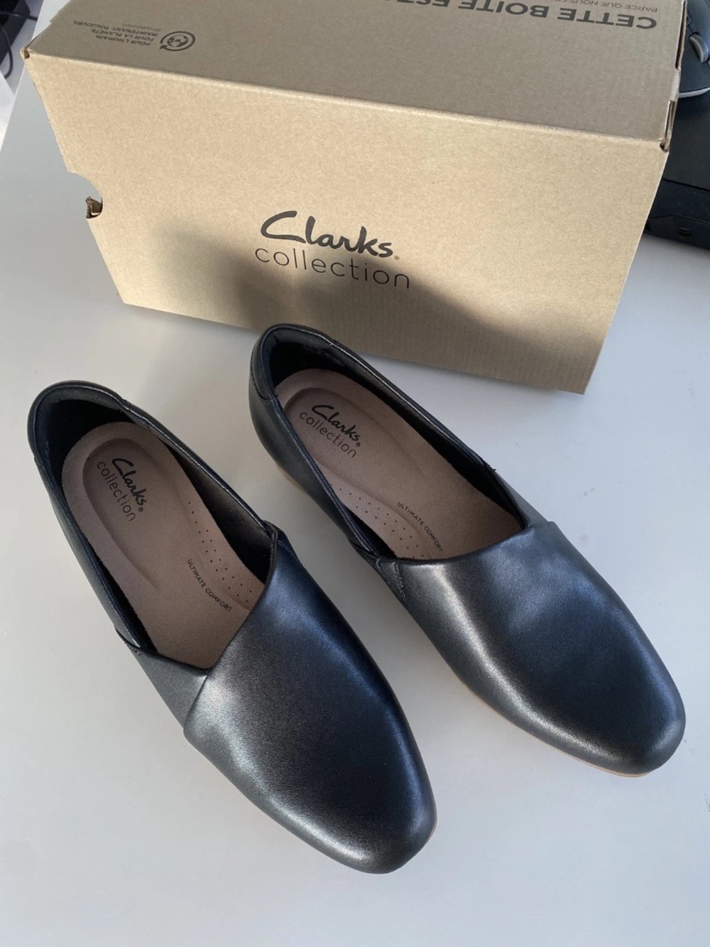 New Clarks Juliet Palm Black Leather Slip On Loafer Shoes Women 10 M